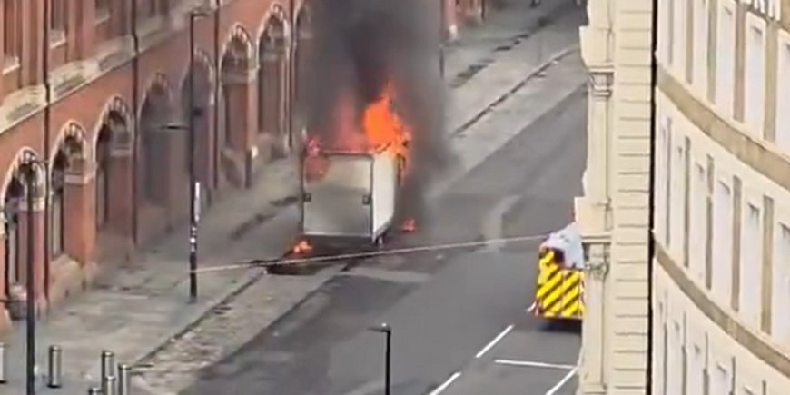 Van Catches Fire Outside King's Cross Station in London