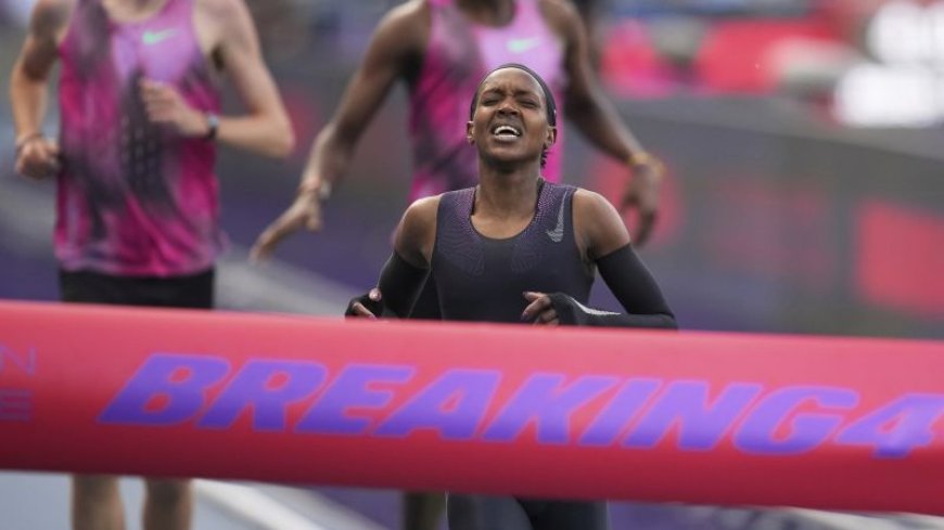 Faith Kipyegon finishes mile in 4:06.42, faster than her world record