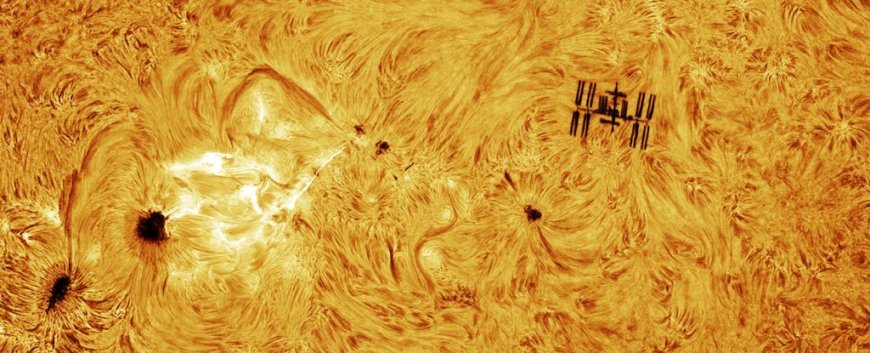 Astrophotographer Captures Stunning Photo of ISS with Solar Flare in Background