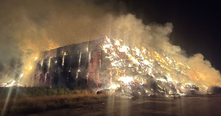 Massive Fire Engulfs Former RAF Base in Nottinghamshire with 12,000 Tonnes of Hay Burning