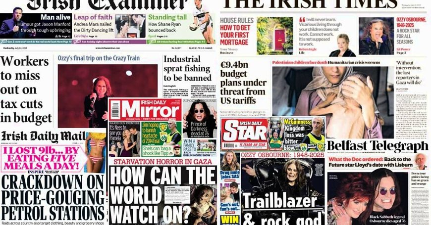 Wednesday's Irish Front Pages: Gaza Crisis and Ozzy Osbourne's Death Headlines